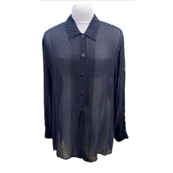 Carole Little Tops - Carole Little Sheer Tunic/Blouse Black Sz.16 Beaded Evening Party Dressy
